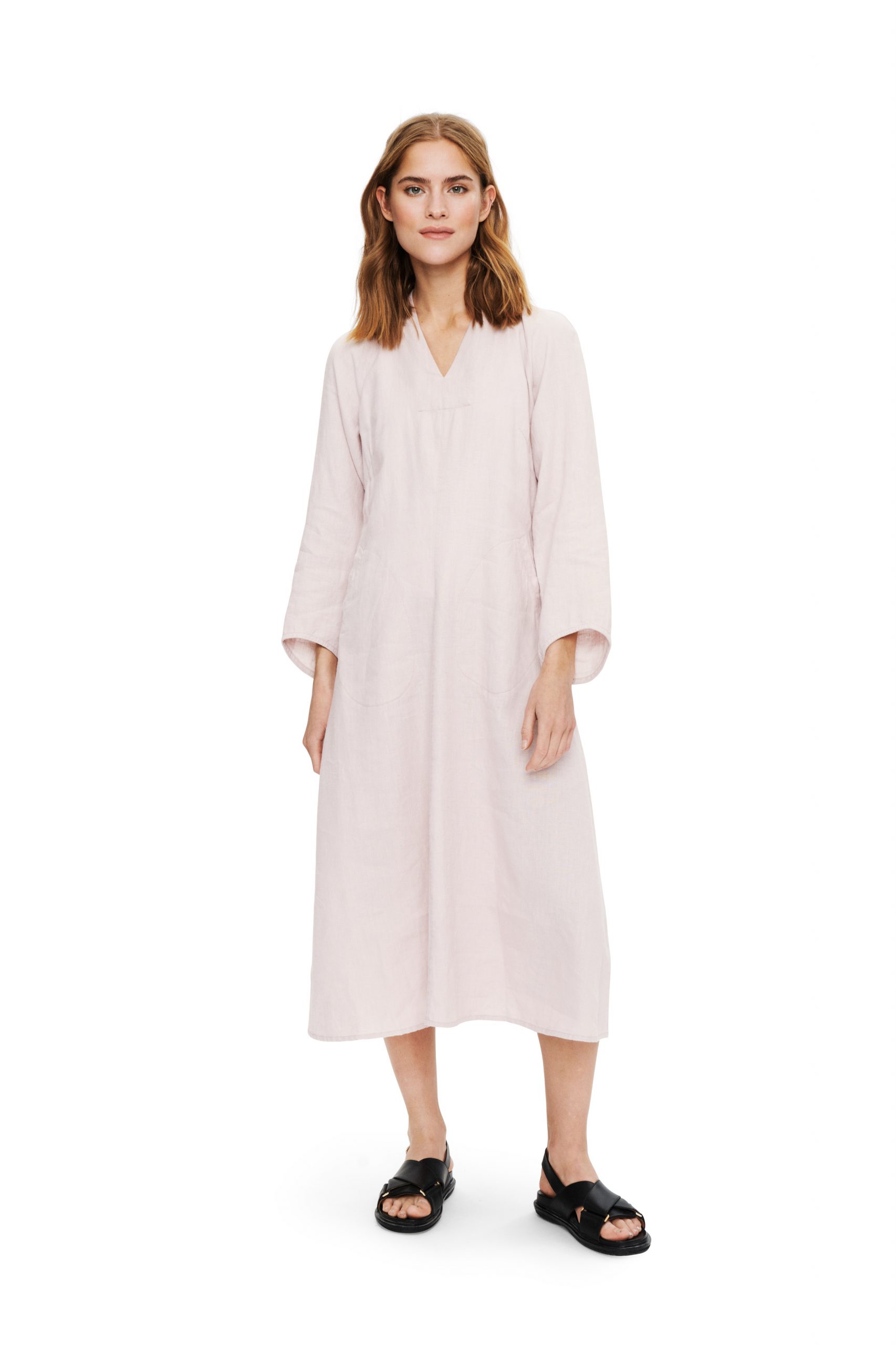 dusty blue lang hør kjole lazy linen
